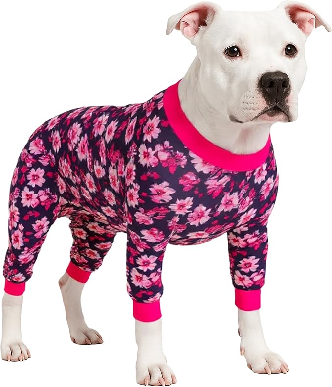 LovinPet Puppy Surgical Pajamas for s Dogs - Pet Anxiety Relief Onesies, Comfy Stretchy Fabric, Berry Roses Print, Big Dog Surgery Recovery Pajamas, Dog Party Apparel,Pink XXL