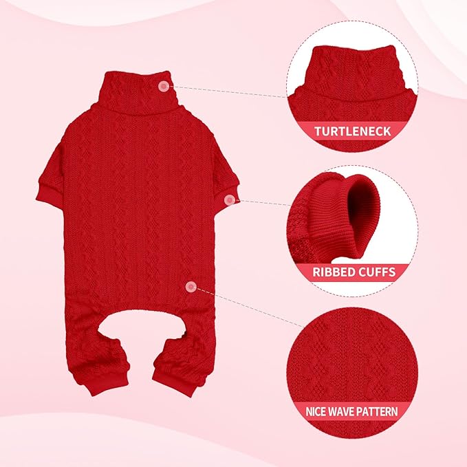 Dog Sweaters for Large Dogs Turtleneck Knitted Pet Clothes Solid Color Puppy Sweater Warm Dog Sweater(Red&XL)