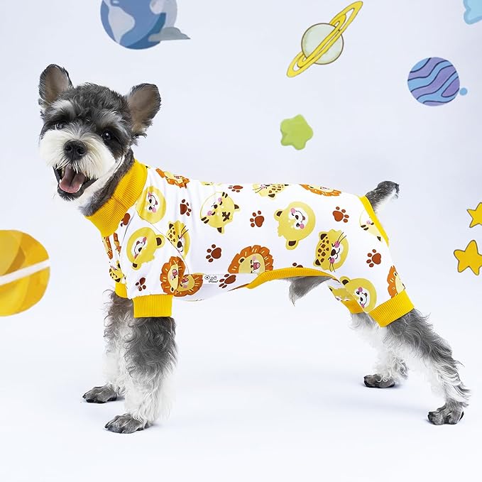 XPUDAC 4 Pieces Dog Pajamas Soft Strechy Puppy Onesies Pet Clothes for Small Medium Dogs Boy Girl Cat Pet Outfit, 150-XS