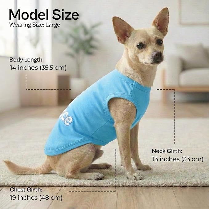 Parisian Pet Dog T-Shirt - Embroidered ' Prince ' 100% Cotton, Dog Clothes - Sleeveless Pet Vest - Machine Washable Blue Boy Shirt for Large Dogs - L