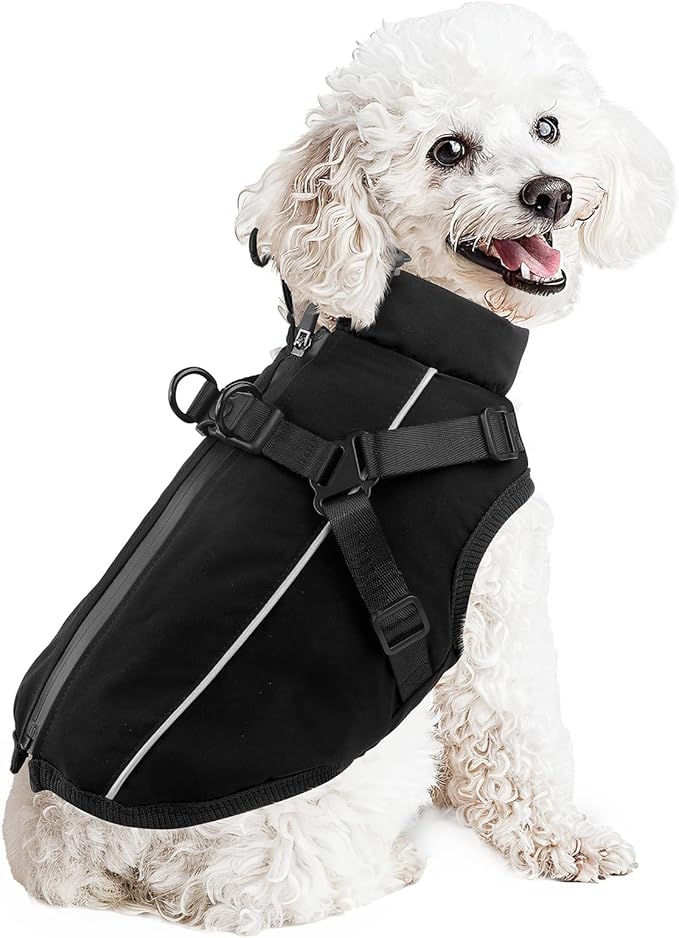 Dog Winter Coat Reflective Water-Resistant Jacket, Fleece Lined Windproof Puppy Coat with Back Zipper & D-Ring, Cold Weather Dog Coats for Small Medium Dogs (L, Black)