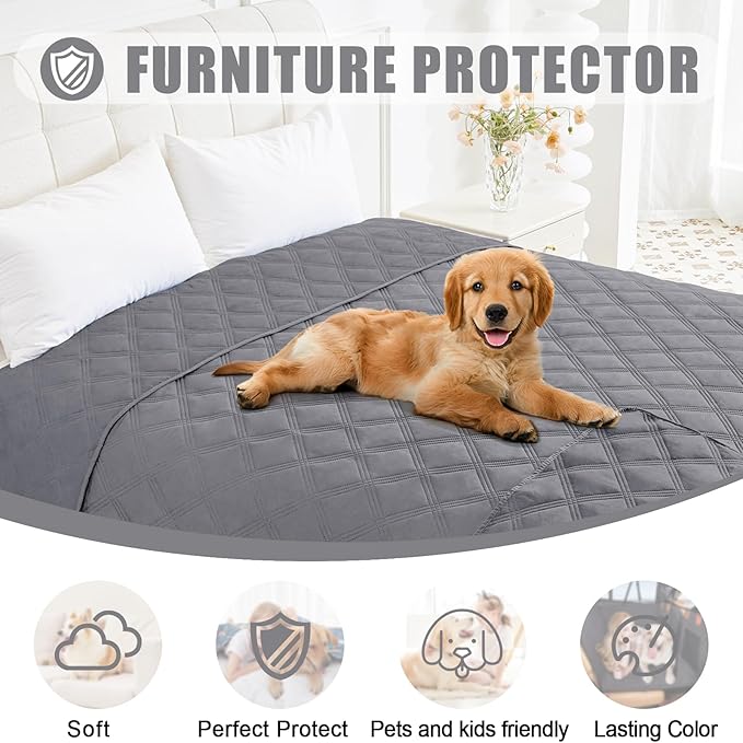 Smiry Waterproof Dog Bed Cover Blanket 30x53, Soft Reversible Pet Blanket, Washable Leakproof Cats Dogs Couch Cover for Sofa, Couch, Furniture, Lattice, Grey/Grey