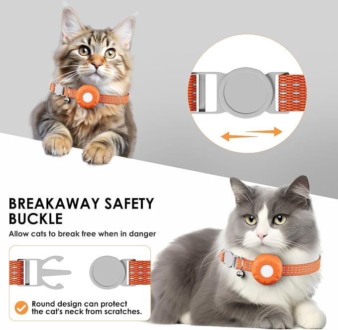 GPS Tracker for Cats (iOS Only), MINI Cat Tracker, Real-Time Location Pet Tracker, No Monthly Fee GPS Tracker, Compatible with Apple Find My,Anti-Lost Smart Tag (Orange)