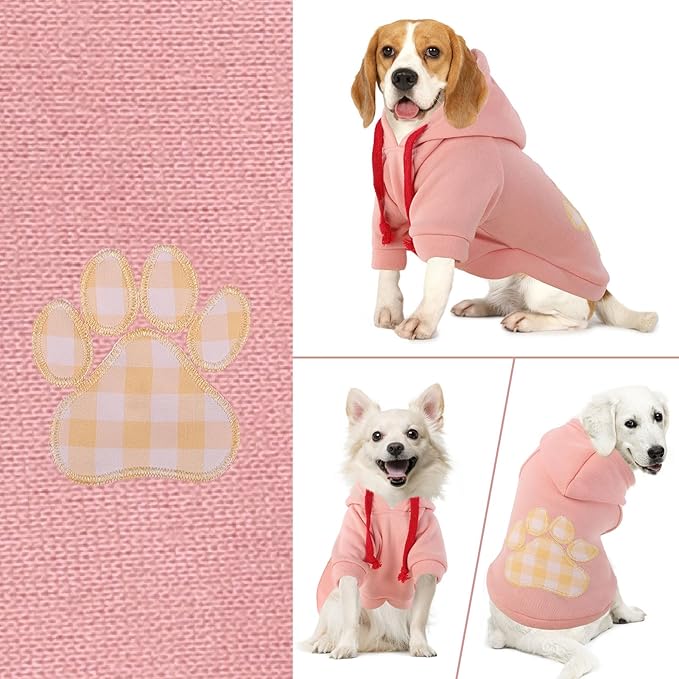SAWMONG Dog Hoodie,Flannel Pet Hooded Sweater with Hat Puppy Pullover Sweater Shirt,Dog (Pink,L)