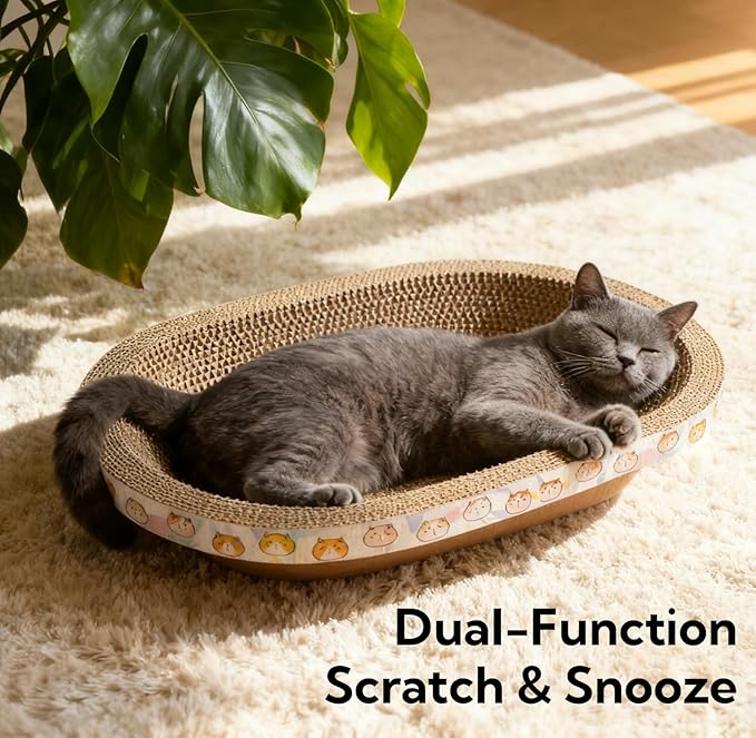 Spindro 5 Pack Large Cat Scratcher Cardboard, Oval Cat Scratcher Bed Cat Scratch Pad Board Lounge Couch for Indoor Cats Bowl Shaped Cat Scratching Post Nest for Cats Grinding Claw Furniture Protector