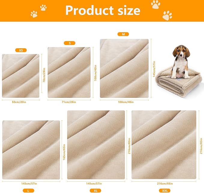 Maidewow Waterproof Dog Blanket Reversible Pet Bed Cover Puppy Fluffy Cream Blankets Leakproof Sofa Couch Cover Cat Pet Blanket for Warm Washable-XXL