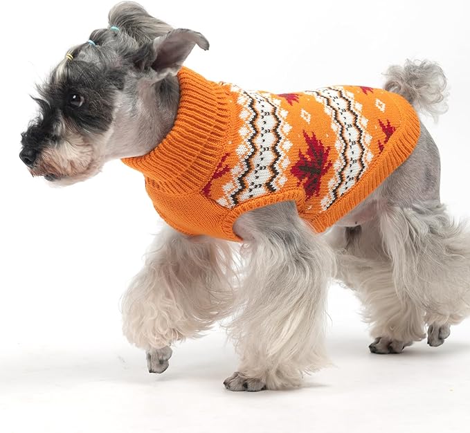KOOLTAIL Cable Knit Dog Sweater Turtleneck, Cold Weather Pullover Classic Knitwear, Thick Warm Winter Pet Clothes, Fall Maple Leaves Thanksgiving Dog Sweater for Small Medium Large Dogs Cats, Orange L
