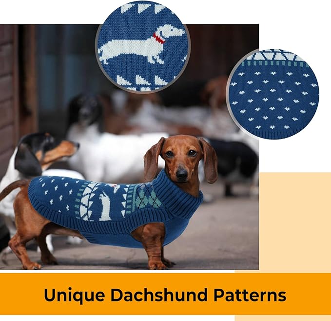 Lelepet Dachshund Sweater, Turtleneck Dog Sweaters for Small Dogs, Warm Pullover Knitted Pet Coat, Cold Weather Dachshund Clothes, Fall/Winter Cozy Outfit (XS-XL)