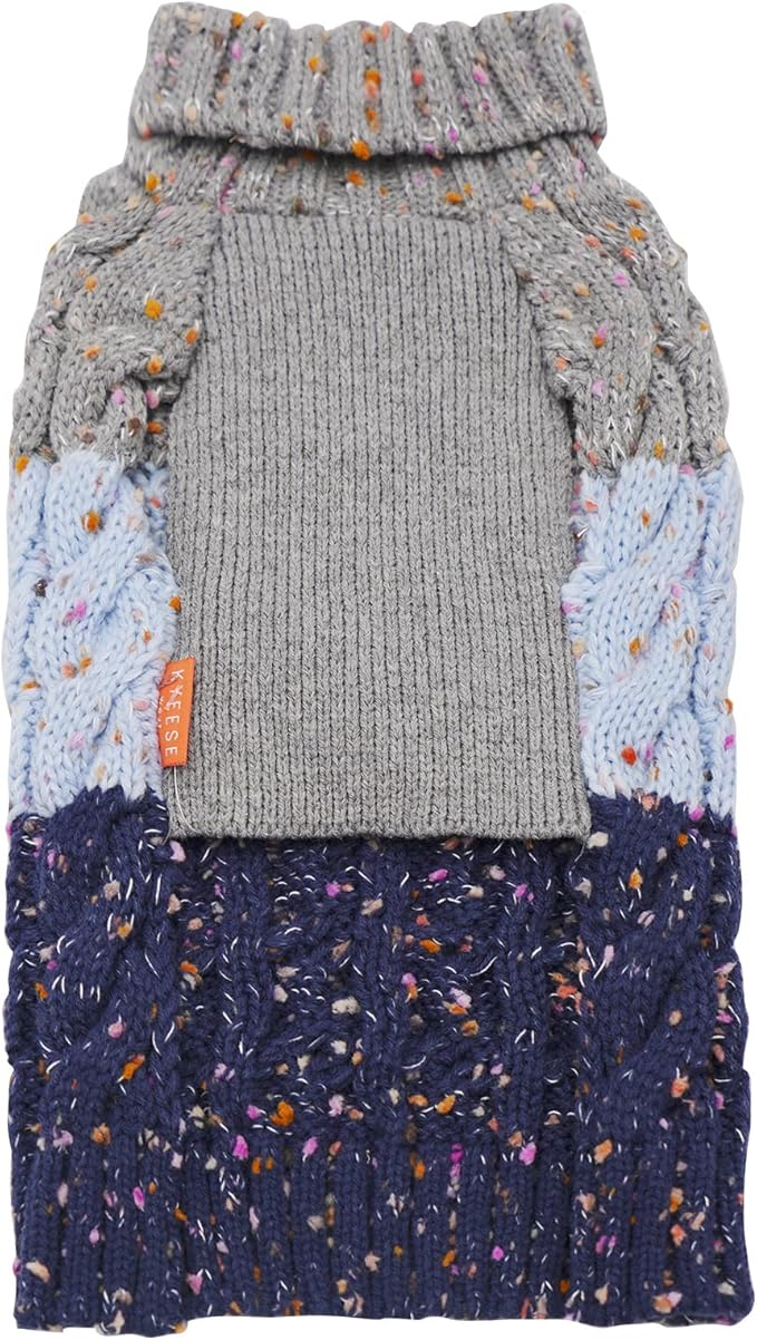 KYEESE Dog Sweater Color Block with Fuzzy Thread Knitted Turtleneck Knitwear with dots in a Variety of Colors Dog Sweater for Large Dogs Fall Winter Dogs Clothes, Navyblue, XXL