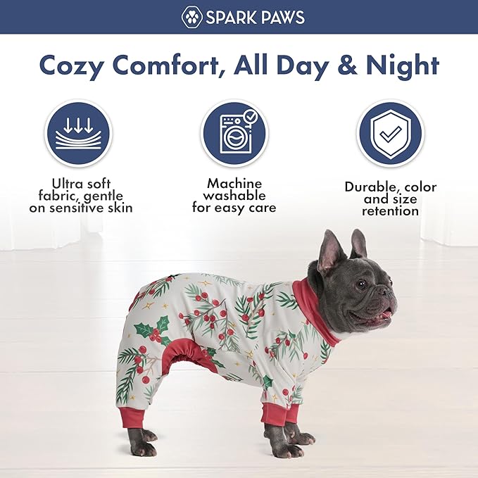 Spark Paws Dog Christmas Pajama, Dog Recovery Suit Male, Onesie, Ultra-Soft and 4-Way Stretch, for Small Medium and Large Breeds - Mistletoe - 3XL