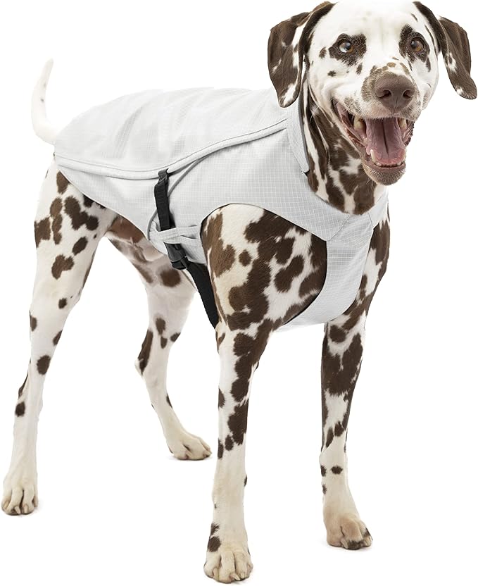 Kurgo Halifax Rain Shell, Dog Raincoat, Waterproof Rain Jacket for Dogs, Pet Poncho, Reflective, Leash Opening, Quick Release Buckles (Stormy White, Medium)