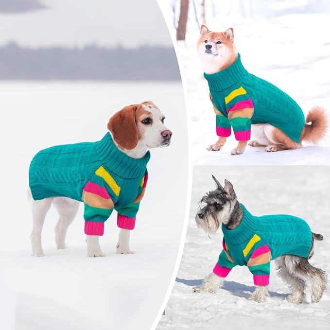 Dog Sweater Thick, Sweaters for Large Size Dogs Comfy, Stretchy Pullover Dog Sweater for Large Doggie, Christmas Dogs Sweaters Unisex, Warm Pet Knitwear Boston Terrier, Frenchie (Green L)