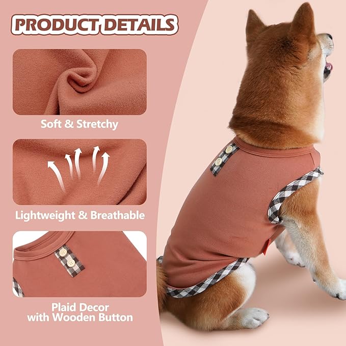 KYEESE 2Pack Dog Shirt Soft T-Shirt Sleeveless Shirts Vest Lightweight Fleece Coats Sweatshirt Stretchy Clothes Sweater for Medium Dogs, Brown+Khaki, XXL