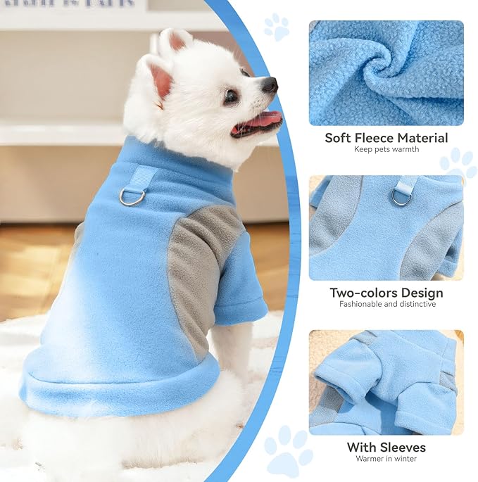 Small Fleece Dog Sweater with Leash Ring Soft Warm Fall Winter Dog Clothes Cute Cat Apparel Puppy Sweaters Classic Pullover Doggy Sweatshirts Chihuahua Costumes Cat Outfits(Blue,M)