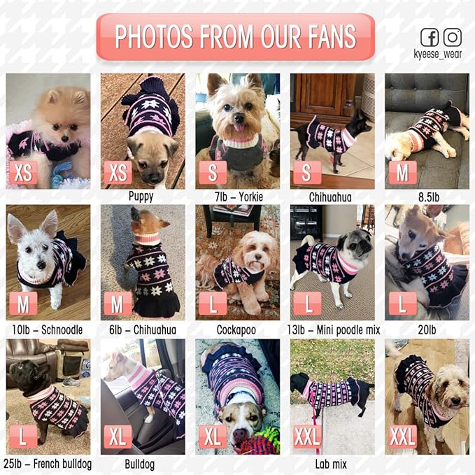 KYEESE Dog Sweater Fall Winter for Girl Dog Clothes Warm Pet Coats Dogs Sweater Dress with Snowflake Pattern Knit Turtleneck Pullover with Leash Hole for Small Dogs, Girl Navyblue, X-Large