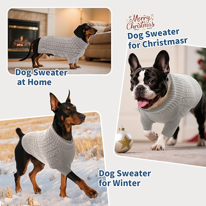 SAWMONG Dog Sweater, Dog Sweaters for Small Dogs Girls Boys, Pullover Turtleneck Knitted Doggy Sweatshirt, Cold Weather Pet Clothes（Grey, X-Small