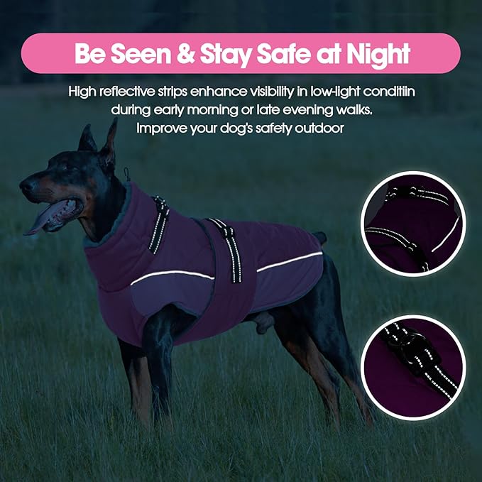 QBLEEV Warm Dog Jacket - Reflective, Adjustable Winter Coat with Turtleneck for Cold Weather, Waterproof Fleece Snowsuit for Small, Medium, Large Dogs