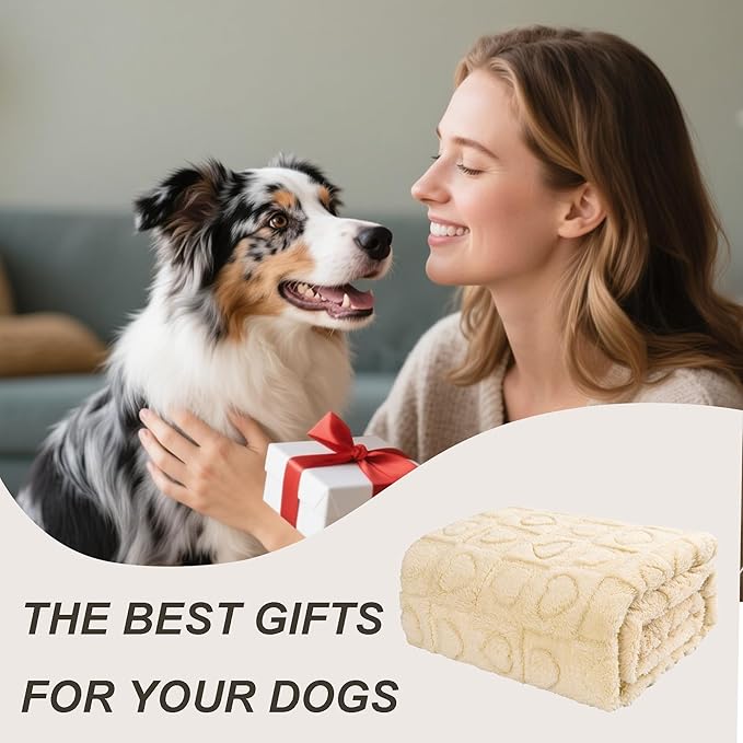 gogobunny Calming Plush Dog Cat Blanket 300GSM Coral Fleece, Ultra-Soft Machine Washable Pet Bedding for Small Medium Dogs Cats Puppies Kittens (Beige, 30x40)