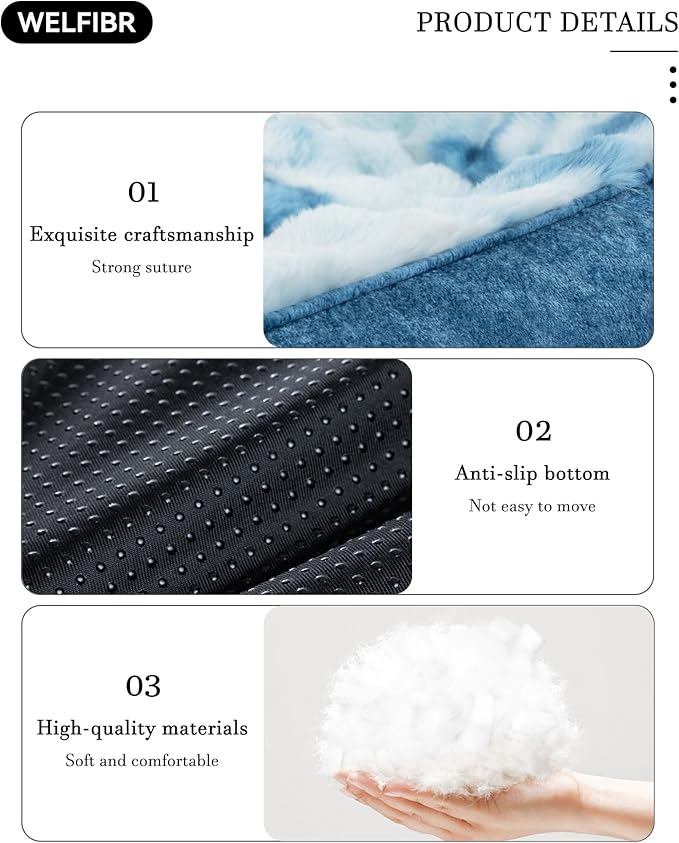 Welfibr Dog Bed 100% Washable Faux Fur Dog Beds Small Size Dog Orthopedic Dog Bed with Sides Elevated Dog Bed Comfort Pet Beds with Removable Cover Noiseless Supportive Dog Couch Anti-Slip Blue 35"