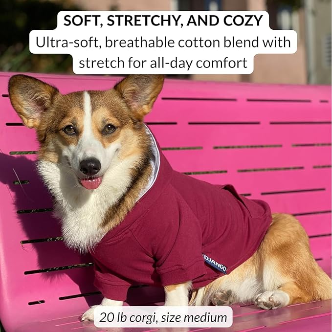 DJANGO Dog Hoodie – Warm Winter Dog Sweater & Fully Lined, Cozy Sweatshirt for Small & Medium Dogs, Dachshunds – Soft, Stretchy, Puppy Hoodie with Leash Portal, Elastic Waistband – Burgundy Red, Small