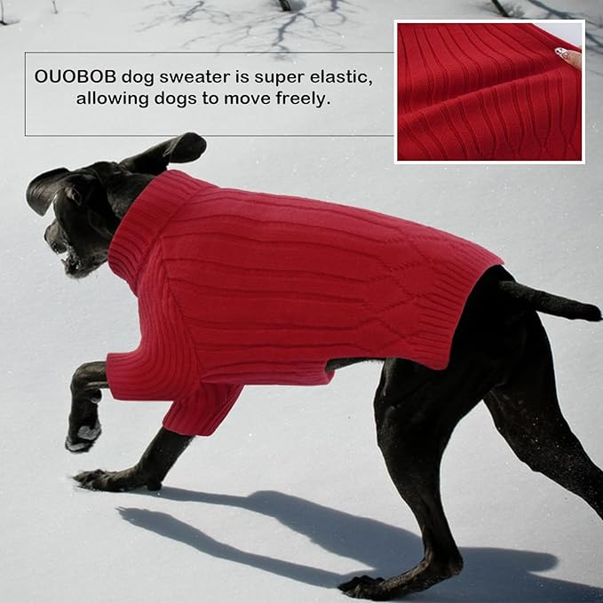 XXL Dog Sweaters for Extra Large Dogs, Warm Winter Fall Turtleneck Knitwear, Christmas Sweater, Pet Sweatshirt Clothes Outfit for Girls Boys, Labrador (Red XXL)