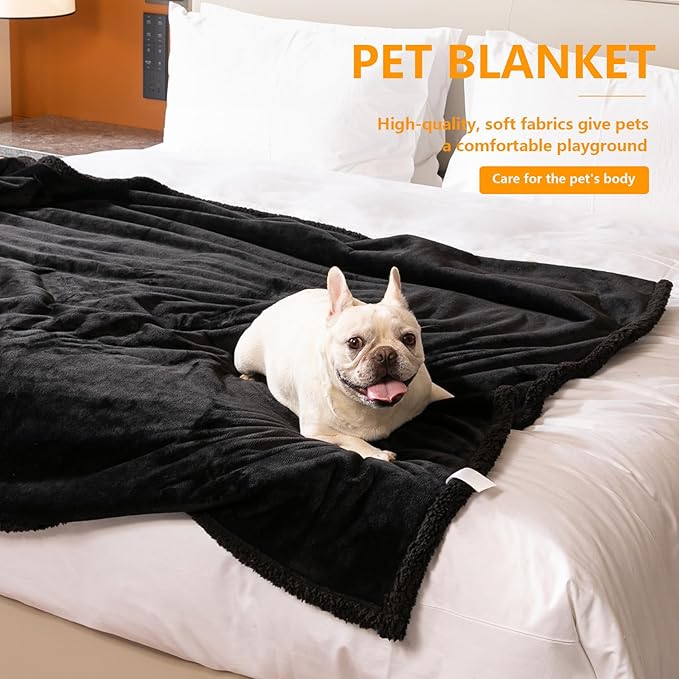 Maidewow Waterproof Pet Blankets for Medium Dogs Small Cats Black Calming Pets Sherpa Blanket Fluffy Bed Sofa Couch Covers Puppy Leakproof Washable Cover for Warm-Black,M-57x40in