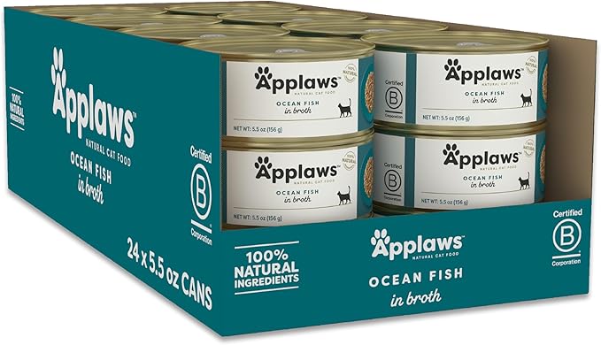 Applaws Natural Wet Cat Food, 24 Count, Limited Ingredient Canned Wet Cat Food, Ocean Fish in Broth, 5.5oz Cans