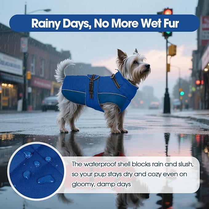 QBLEEV Warm Dog Jacket - Reflective, Adjustable Winter Coat with Turtleneck for Cold Weather, Waterproof Fleece Snowsuit for Small, Medium, Large Dogs