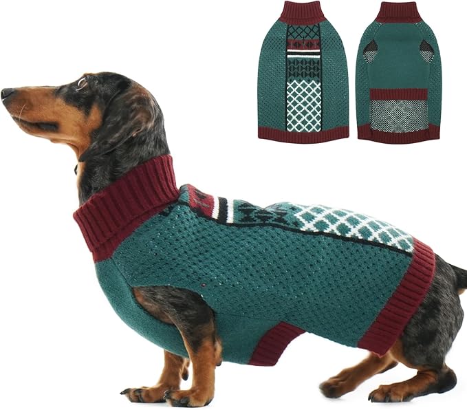 X-Large Dog Sweater, Fall Turtleneck Sleeveless Pullover with Leash Hole, Cold Weather Warm Sweaters for Dogs Indoor Sleep & Outdoor Walk, Dog Christmas Sweater Girl Boy, Green XL