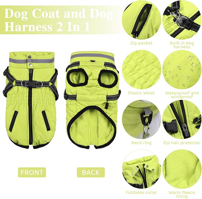 Gyuzh Dog Coat with Harness,Dog Coats for Small Dogs,Warm Fleece Winter Puppy Jacket,Waterproof Jacket with Harness Built in for Small Medium Large Dogs