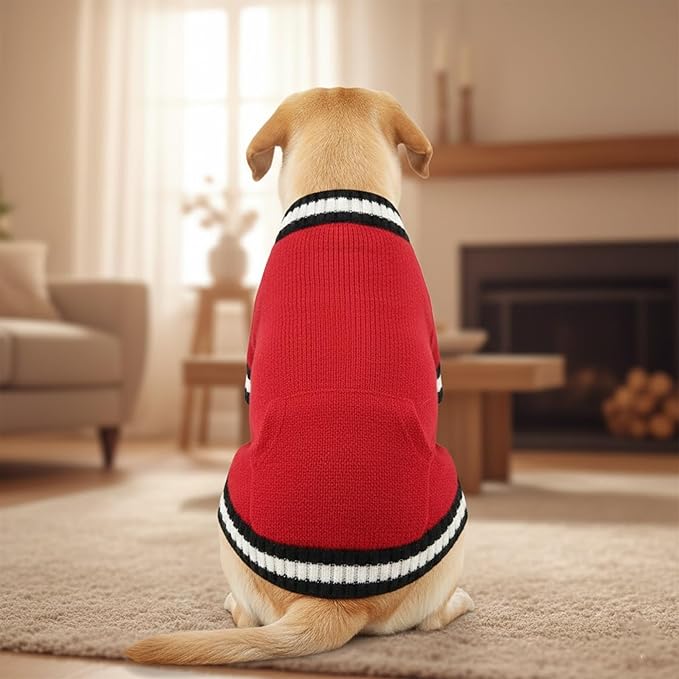 Grewear Pets Knit Sweater with Knit Back Pocket, Warm Comfortable Sweater for Pets, Soft Cozy Winter Pet Clothes, Stylish Multi-Colored Sweater for Dogs & Cats Red XXL