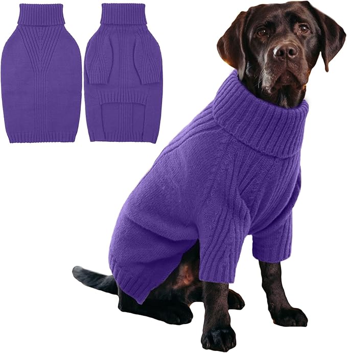 IECOii XL Dog Sweater,Winter Doggy Clothes for Large Dogs Girl Boy,Warm Pullover Soft Dog Sweater Turtleneck,Lightweight & Good Stretch for Active Dogs Like Beagle,Border Collie (Purple,XLarge)