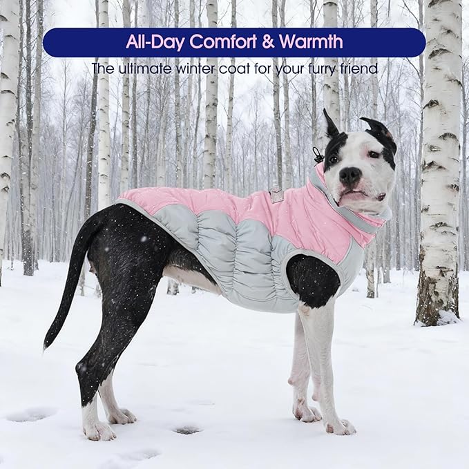 FUAMEY Dog Coat for Small Dogs,Waterproof Dog Winter Jacket with Harness Built in Puppy Cold Weather Coats Reflective Pet Vest with Zipper Warm Fleece Dogs Snowsuit Windproof Pink S