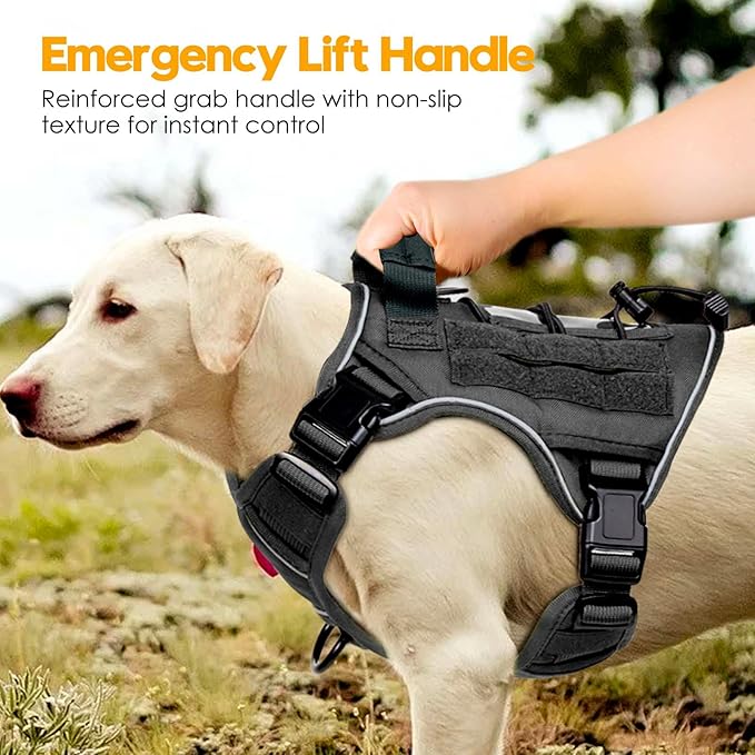Heavy-Duty Tactical Dog Harness for Large Dogs, No Pull Adjustable Reflective Pet Vest with Molle System, K9 Military-Grade Control for Service Training, Outdoor & 10+ Breeds, Gray, Medium