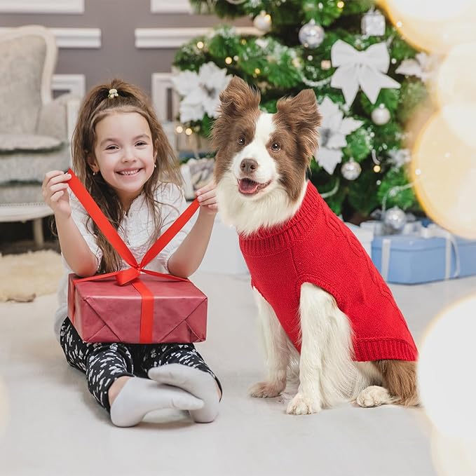 SCENEREAL Knitted Dog Sweater for Large Medium Small Dogs, Christmas Pet Clothes Warm Sweatershirts Outfits, Classic Dog Winter Coat with Leash Hole, Soft Pet Knitwear Apparel for Girls Boys, Red S