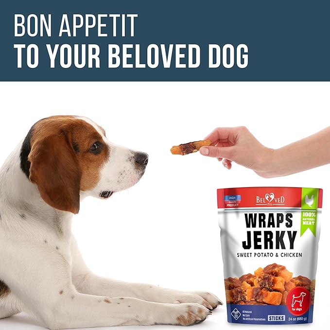 Sweet Potato Jerky Chicken Wraps - Dog Treats Human Grade - Grain Free Organic Meat - All Natural High Protein Dried Strips - Best Chews for Small & Large Dogs - Bulk Soft Pack Made for USA 24 Oz
