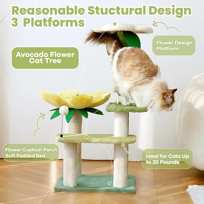 HYABi 40-Inch Avocado Cat Tree Tower - Small Garden Cat Condo with Multi-Level Activity Platform & Scratching Posts, Perfect for Indoor Kittens and Play