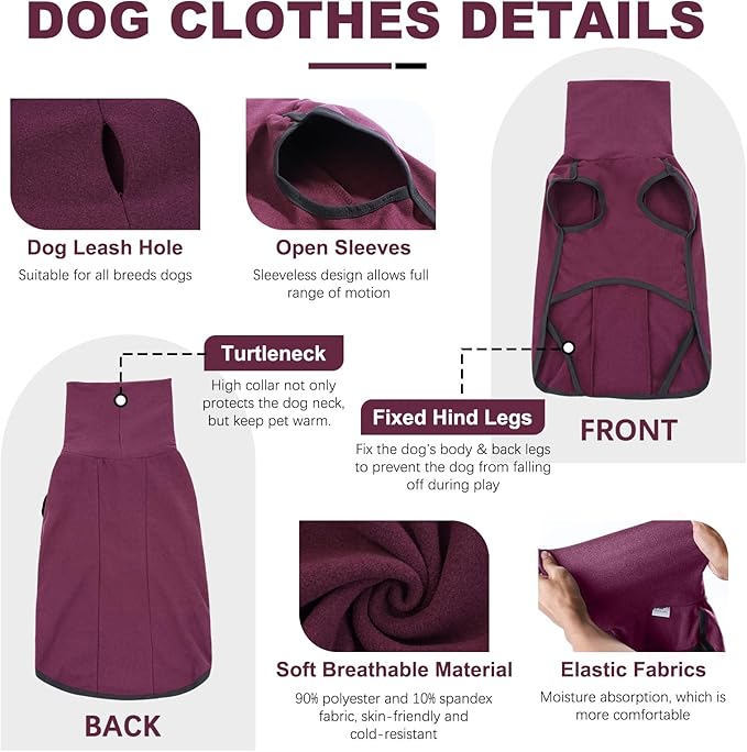 ROZKITCH Fleece Pet Elastic Jumpsuit with Pull Ring, Vest for Cold Weather Winter, Elastic Turtleneck, Sleeveless Pullover Clothes, Lightweight Pet Shirt for Small Medium Large Dogs Red XL