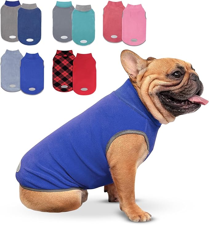 cyeollo 2 Pack Fleece Dog Sweater Pullover Dog Sweatshirt Reflective Lightweight Sweaters Doggie Clothes for Small Dogs Boy Girl Pet Apparel Blue, Mist Blue, L