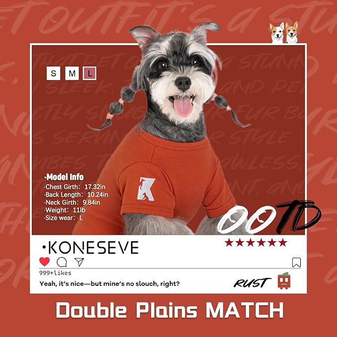 Koneseve Dog Shirts Soft Cat Clothes Comfy Cotton Stretchy for Small Dogs 2-Pack Rust & Mist Green L