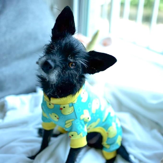 KYEESE Dog Pajamas Velvet Dog Pajamas Small Sized Dogs Dogs Pjs with Yellow Ducks Pattern Soft Doggie Jammies Stretchy Doggie Clothes Puppy Onesie Comfy Pet Coat Pet Costume, X-Small