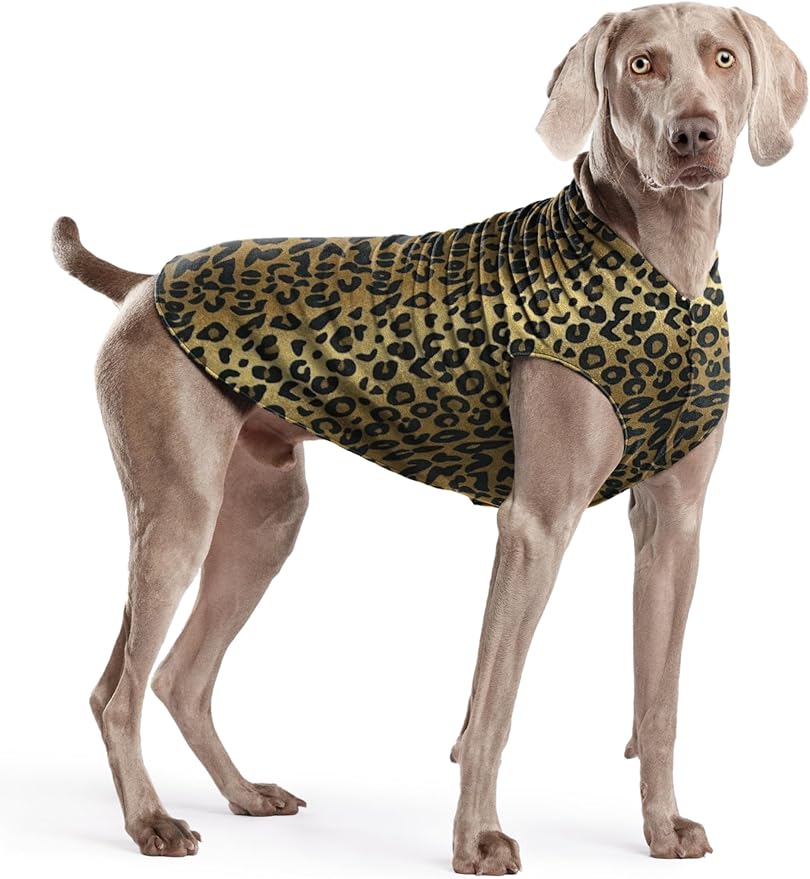 Goldpaw Stretchy Fleece Jacket for Small Dogs - Super Soft, Warm Dog Sweater - Pet Sweater Vest for Fall and Winter - Canine Clothes Made in The USA - Machine Washable - Leopard - Size 22