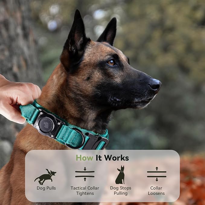 2026 Upgrade Waterproof Tactical AirTag Dog Collar, Built in AirTag Holder | Comfortable Control Handle, Quick Release Metal Buckle, Durable 1000D Nylon, For Medium to Large Dogs, Blue, XL