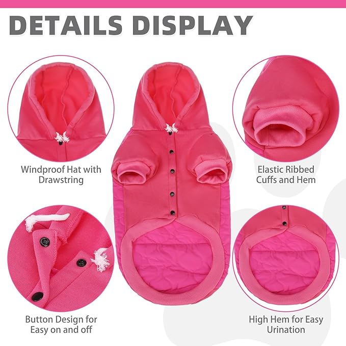 KOOLTAIL Warm Dog Winter Coat for Small Dogs, Waterproof Puppy Jacket with Leash Hole, Cold Weather Pet Vest for Winter, Soft Hoodie Sweater Sweatshirt Clothes for Puppy Cats Girls Boys Rose Red L