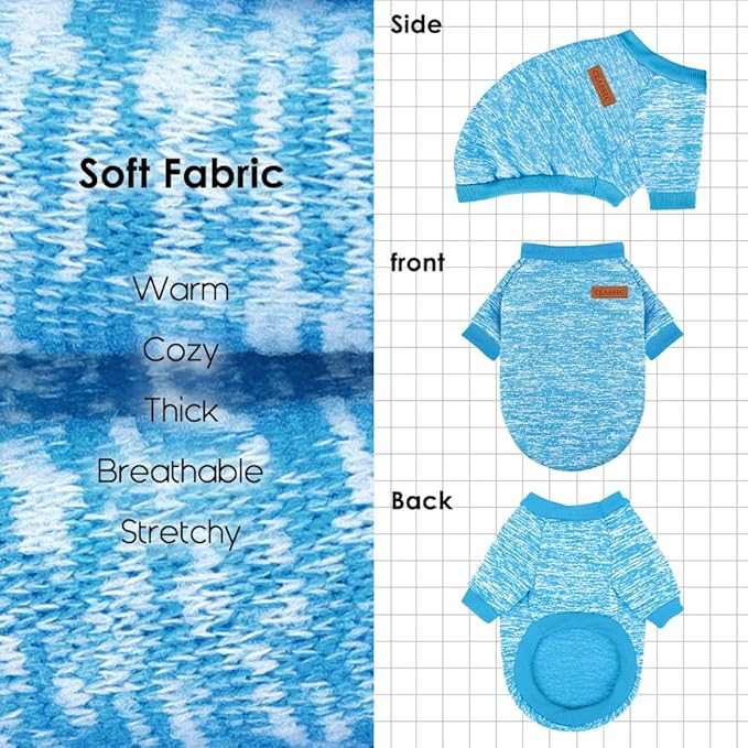 3 Pack Dog Sweaters for Small Dogs Girl Boy Winter Fleece Clothes Warm Soft Dog Sweatshirt Outfit for Dogs Cats Pet Apparel (Light Blue, X-Small)