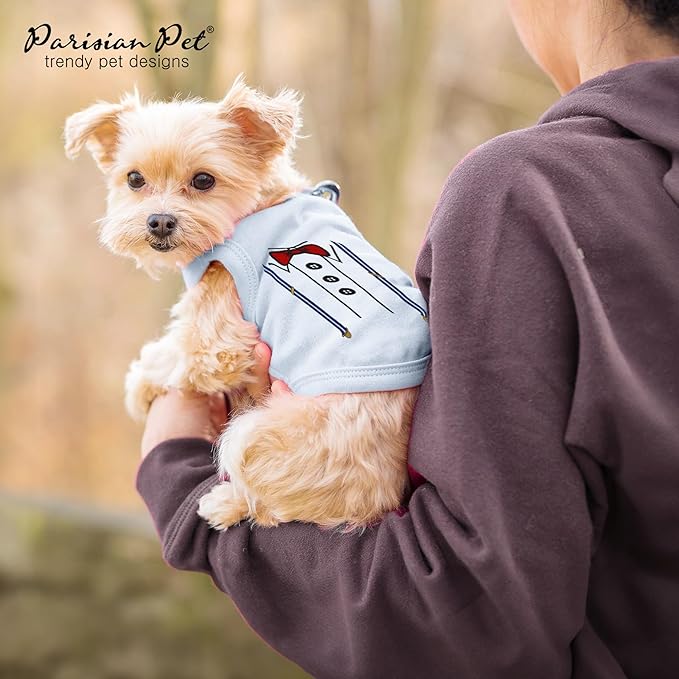 Parisian Pet Dog T-Shirt - Suspender Tuxedo Dog Shirt - Breathable and Lightweight Boy Pet Clothes - Sleeveless Pet Shirts - Machine Washable Shirts for Small Dogs - XS