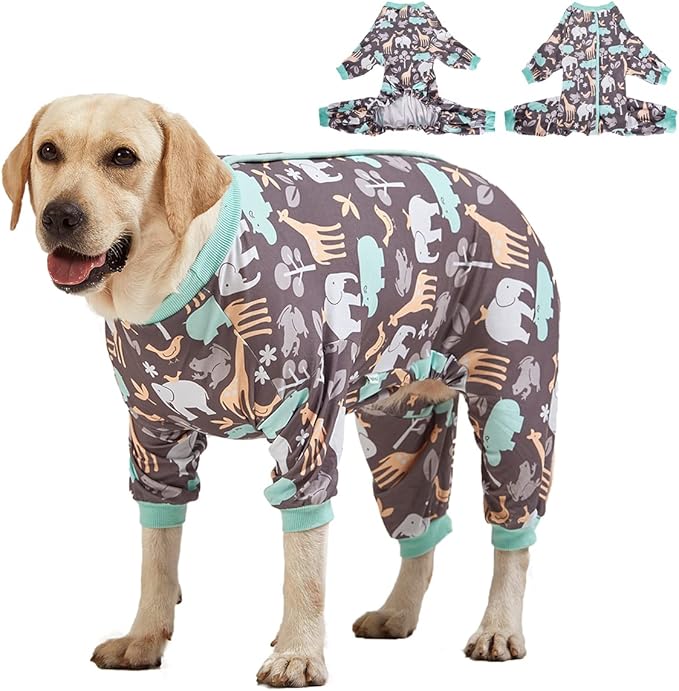 LovinPet Dog Onesie, Hippos Zoo Cozy Dog Pajamas, Slim fit, Lightweight Pullover Pajamas/Full Coverage Dog pjs/Back Snap Button is only Decoration/Medium