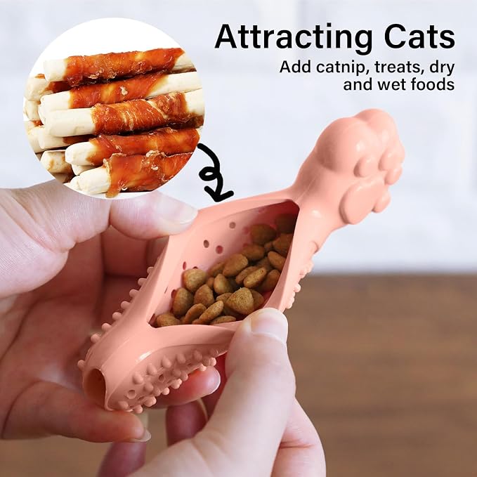 Cat Teething Toy, Cute Cat Paw Kitten Chew Toys for Cat Dental Care, Cat Treat Dispenser Toy for Kitten Chewing, Kicking and Boredom Releasing, Pet Puzzle Toys for Indoor Cats (Pink+Green)