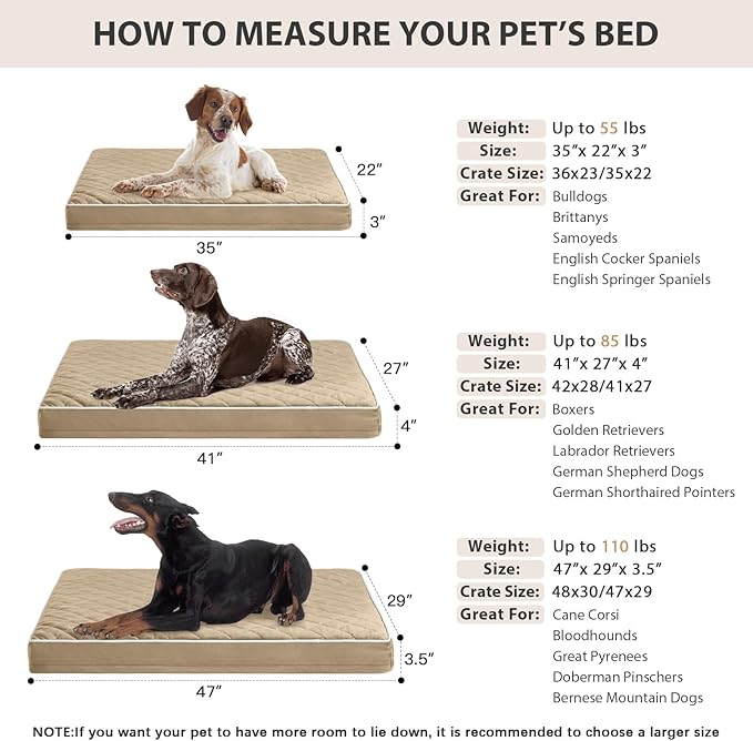WNPETHOME Orthopedic XL Dog Bed for Crate, Waterproof Extra Large Dogs Bed with Removable Washable Cover, Multi-Needle Quilting Dogs Crate Bed