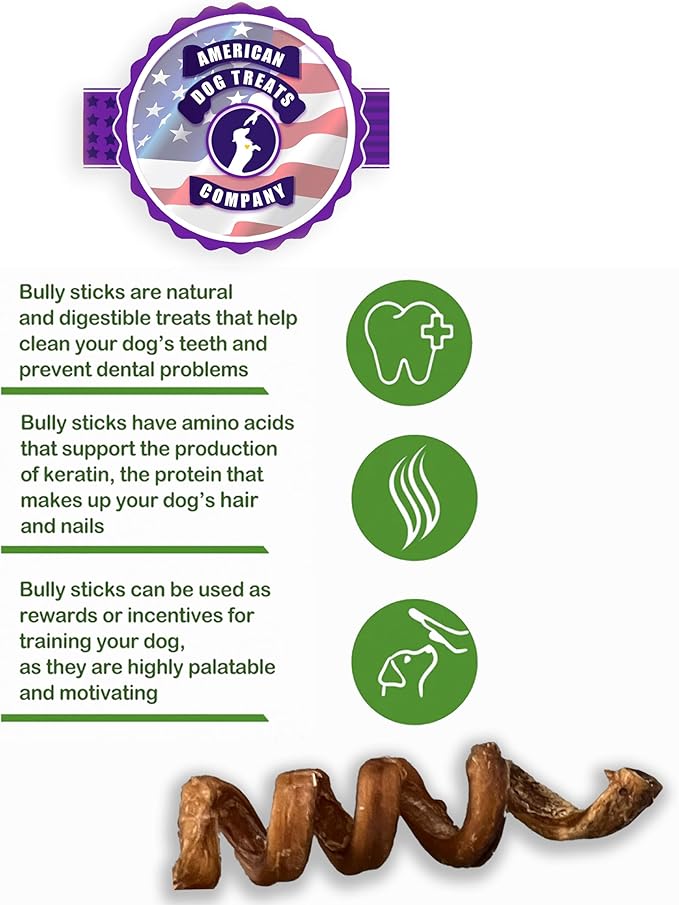 Bully stick springs for dogs - Fun, challenging single ingredient treats - Digestible Pizzle Stick chews - Healthy spiral bullysticks - Curly beef stick treats. (PACK OF 20)